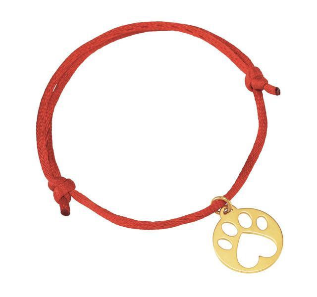 Gold Paw Print Charm Bracelet on Red Cord