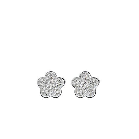 Diamond Flower Earrings in Sterling Silver