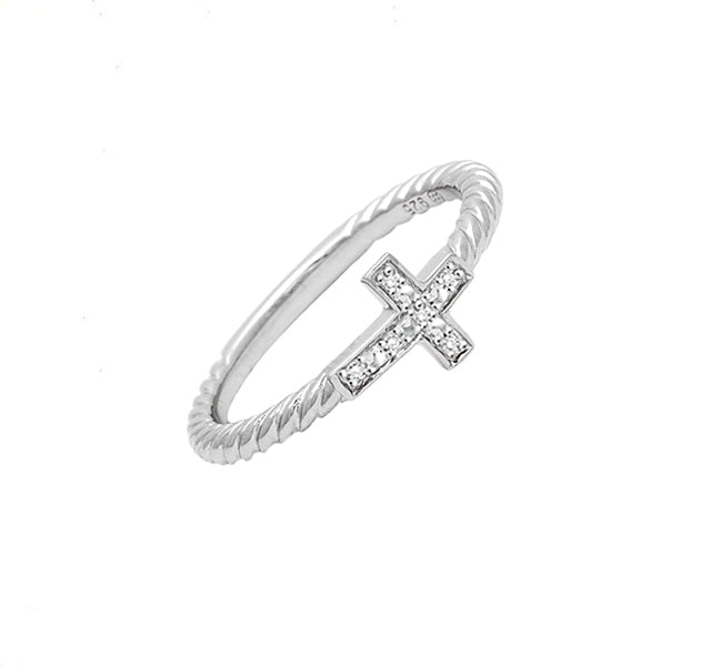 Diamond Cross Ring in Sterling Silver