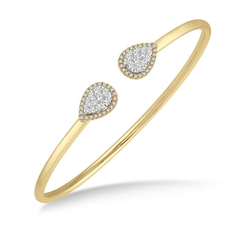 Pear Cluster Cuff Bracelet With Diamonds In 14k Yellow Gold