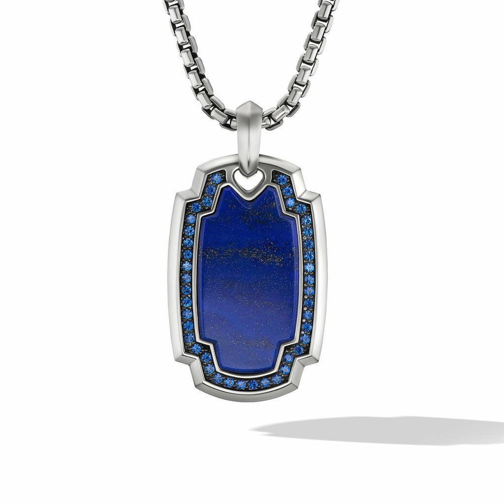 Elongated Amulet with Lapis and Pavé Sapphires