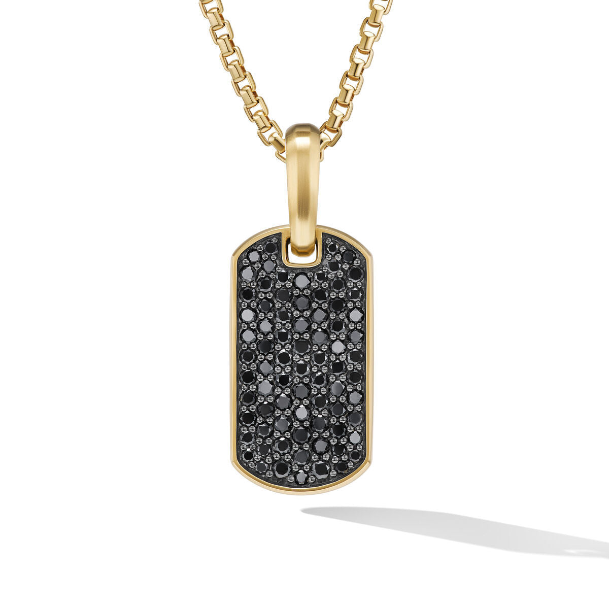 Chevron Tag in 18K Yellow Gold with Black Diamonds, 21mm