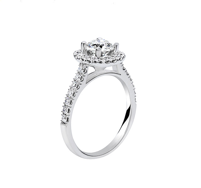Round Cut Diamond in Cushion Halo Engagement Ring 1.50ct