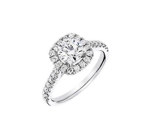 Round Cut Diamond in Cushion Halo Engagement Ring 1.50ct