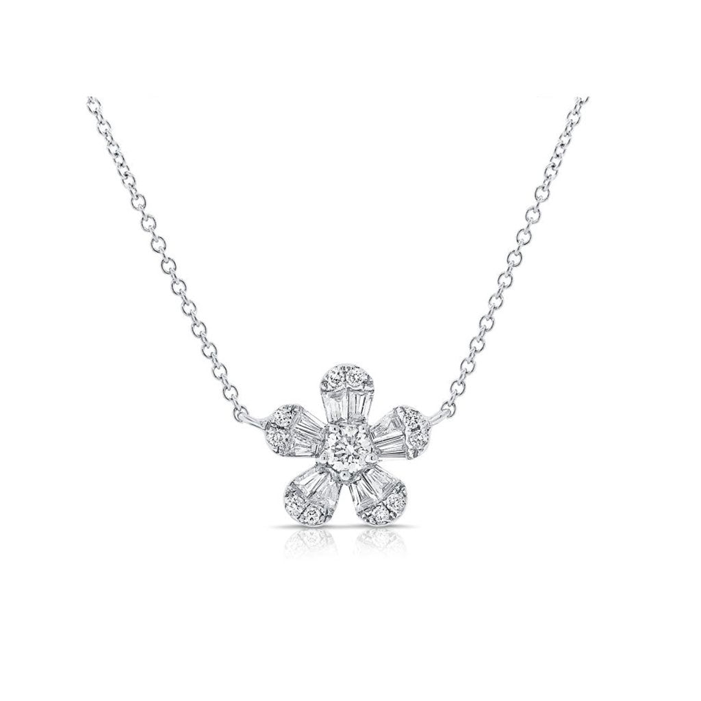 Diamond Flower Necklace in White Gold