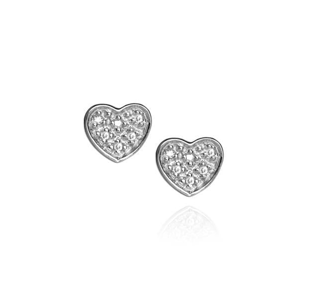 Pavé Heart Stud Earrings in Sterling Silver