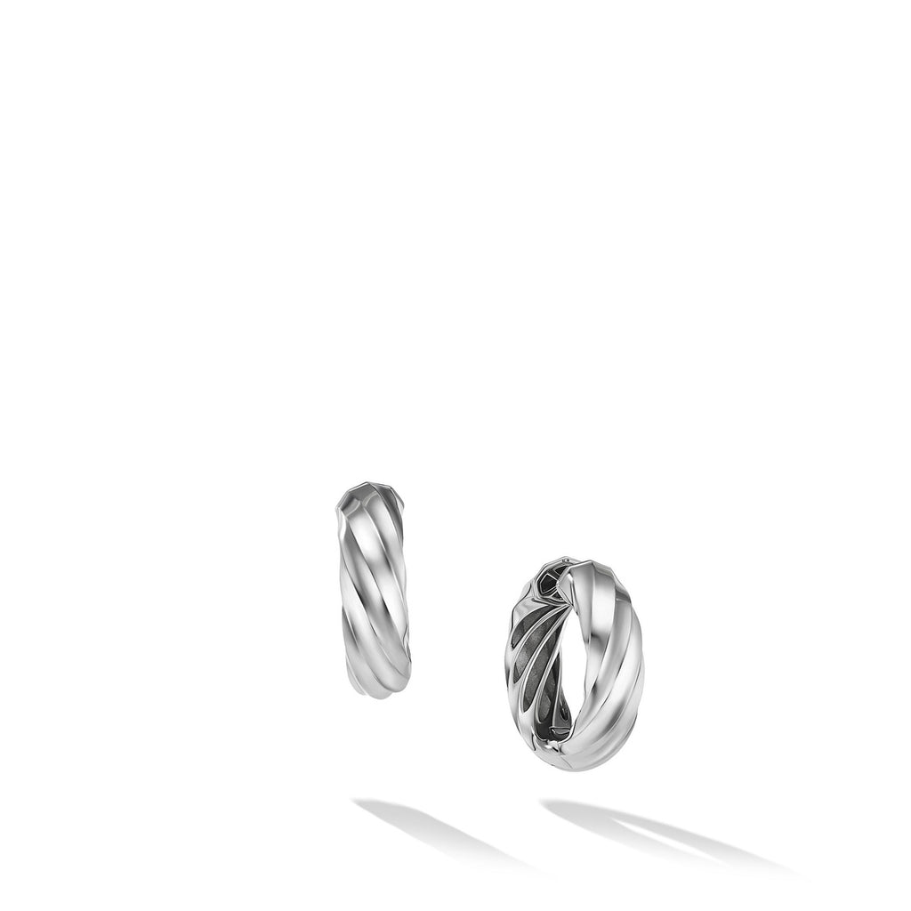 Cable Edge Hoop Earrings in Recycled Sterling Silver