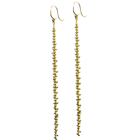 Extra Long Beaded Cluster Earrings in 18K Yellow Gold