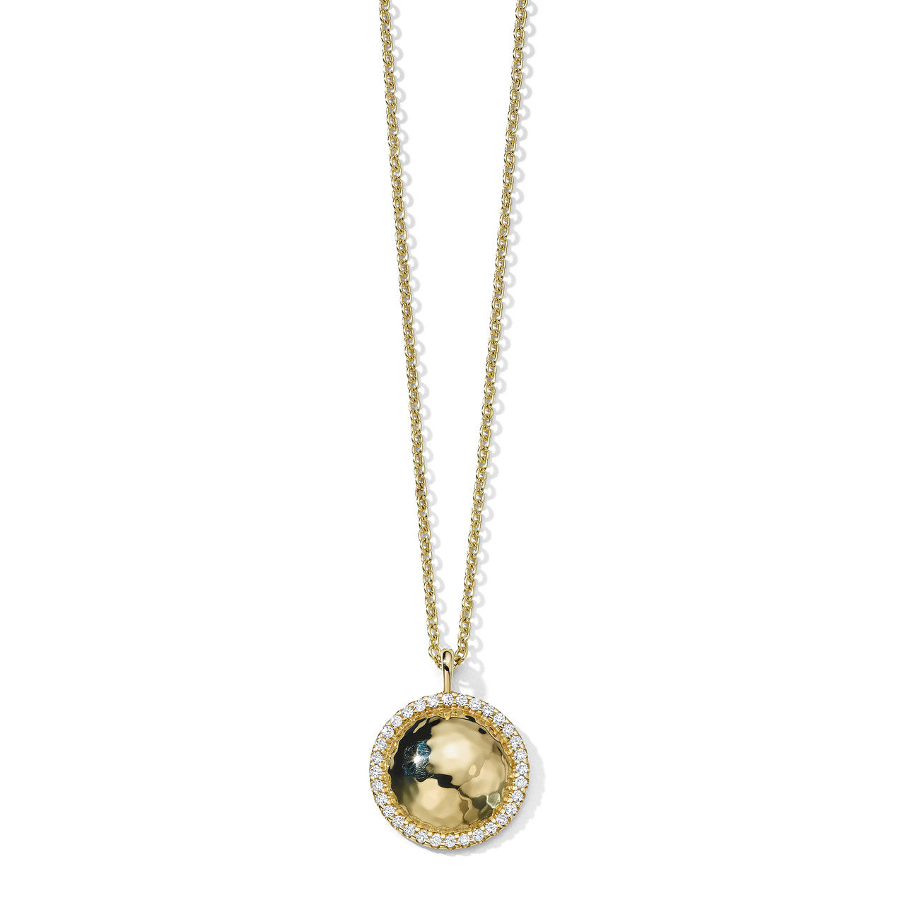 Stardust Goddess Small Hammered Dome Necklace with Diamonds