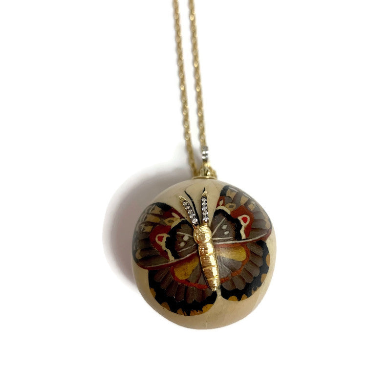 Butterfly Marquetry Pendant Necklace