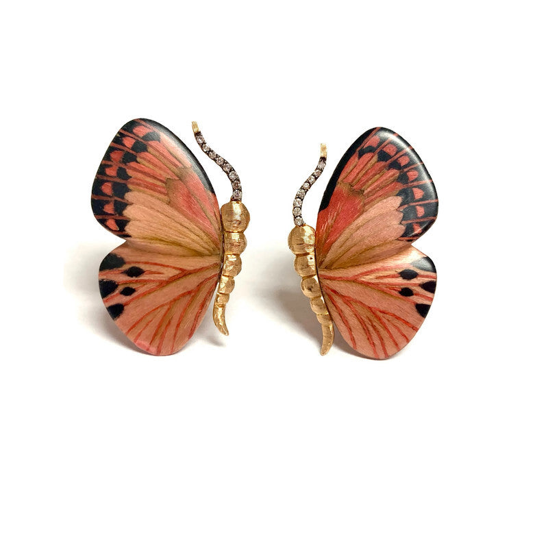 Small Pink Marquetry Butterfly Wing Earrings