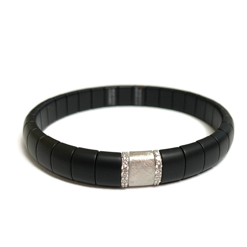 Black Ceramic Stretch Bracelet with Diamonds