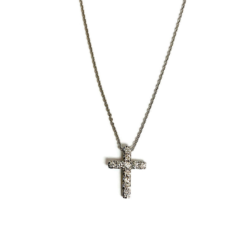 Diamond Cross Necklace in White Gold