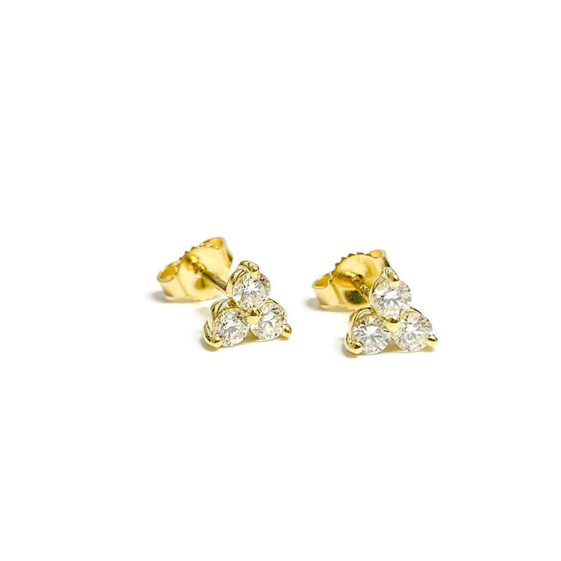 3-Stone Cluster Stud Earrings in Yellow Gold
