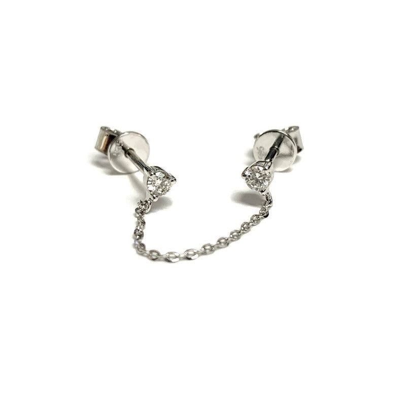 Single Double-Stud Earring with Chain Connector in White Gold