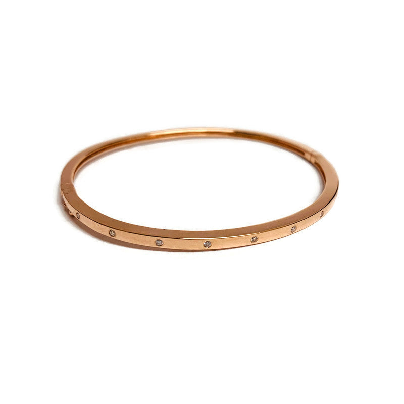 Smaller 14k Rose Gold Hinged Bangle with Diamonds