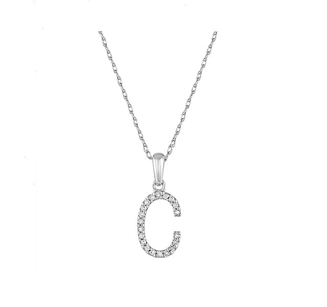 Diamond Initial C Necklace in White Gold