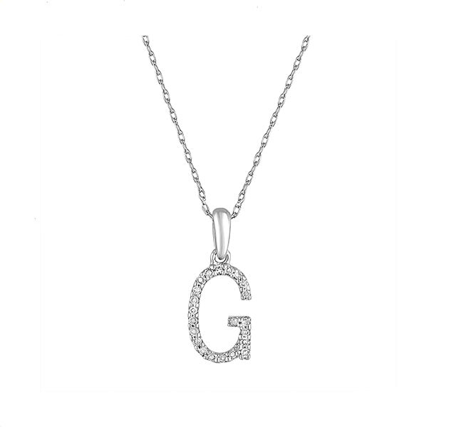 Diamond Initial G Necklace in White Gold