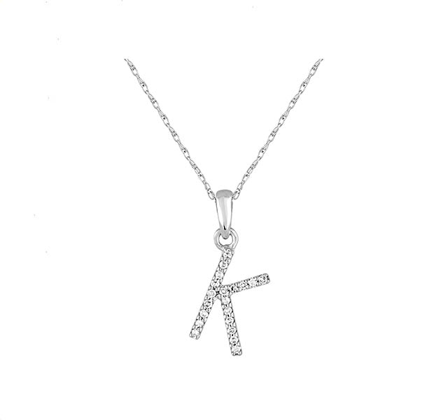 Diamond Initial K Necklace in White Gold