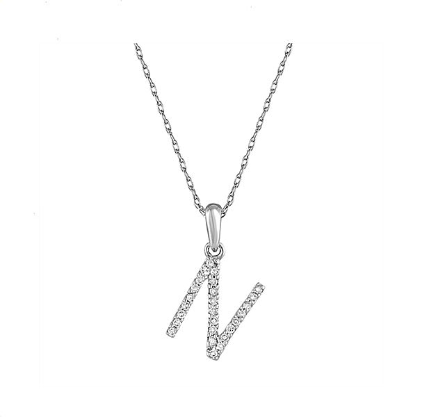 Diamond Initial N Necklace in White Gold