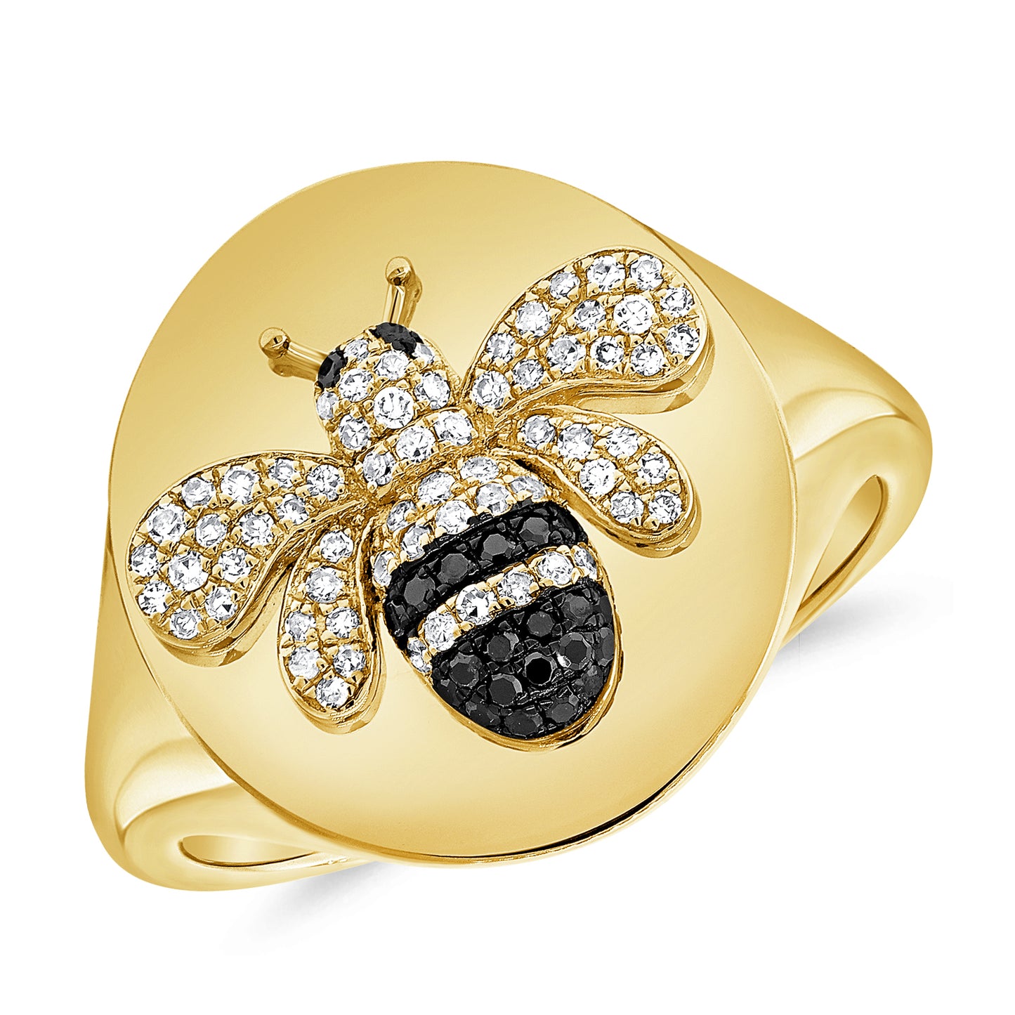 Diamond Bee Signet Ring in Yellow Gold
