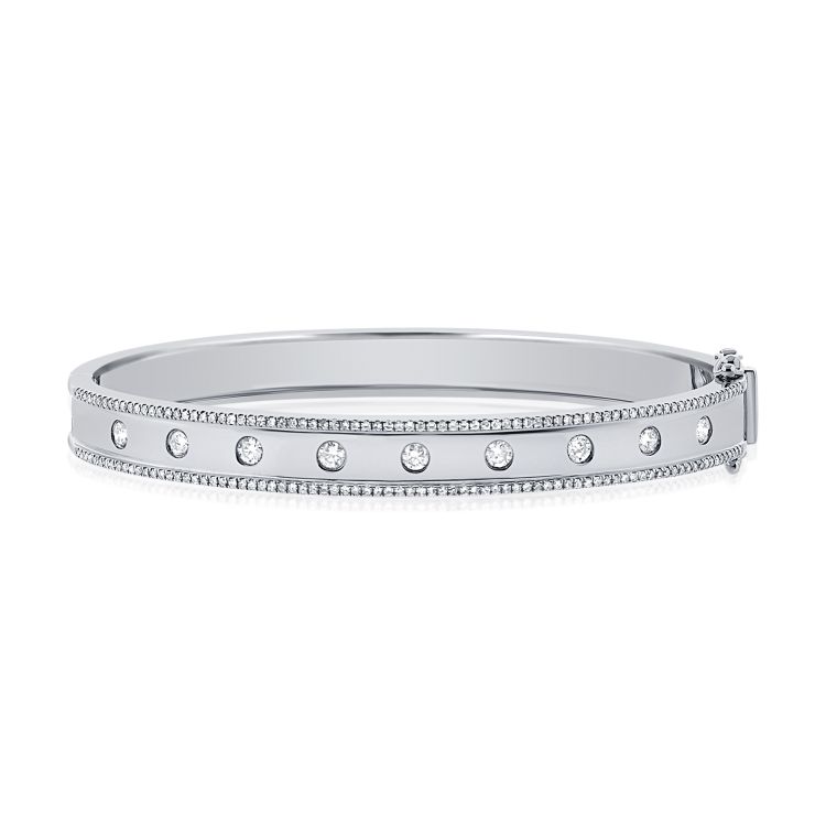 Hinged Bangle Inlaid with Diamonds in White Gold