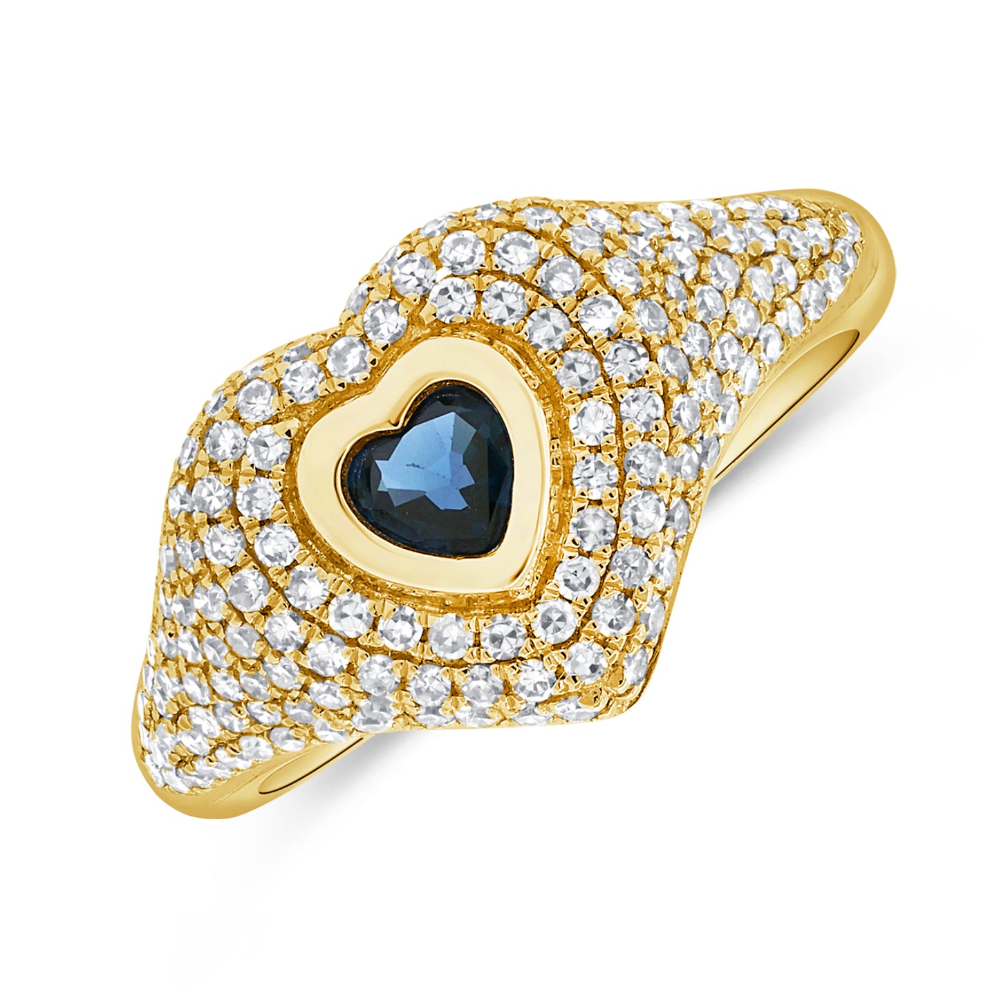 Heart Signet Style Pinky Ring with Blue Sapphire