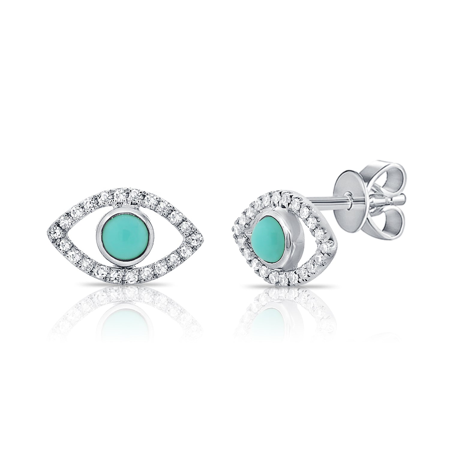 Turquoise & Evil Eye Studs in White Gold