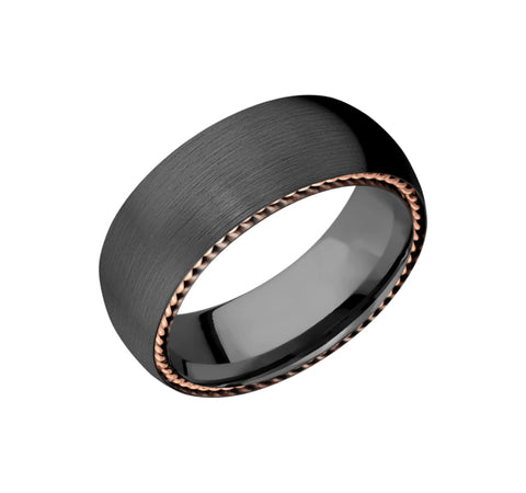 Zirconium 8mm Band With 14k Rose Gold Side Braid