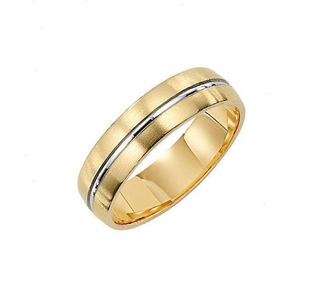 Satin Finish Yellow Gold Band with White Gold Center