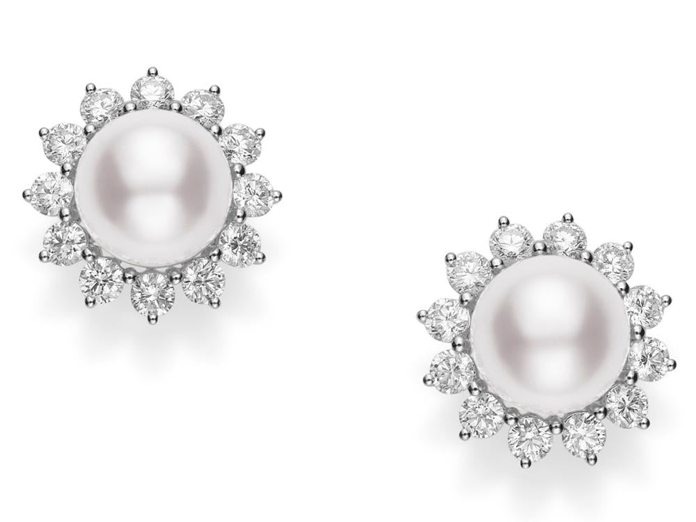 Pearl Earrings with Diamond Halos