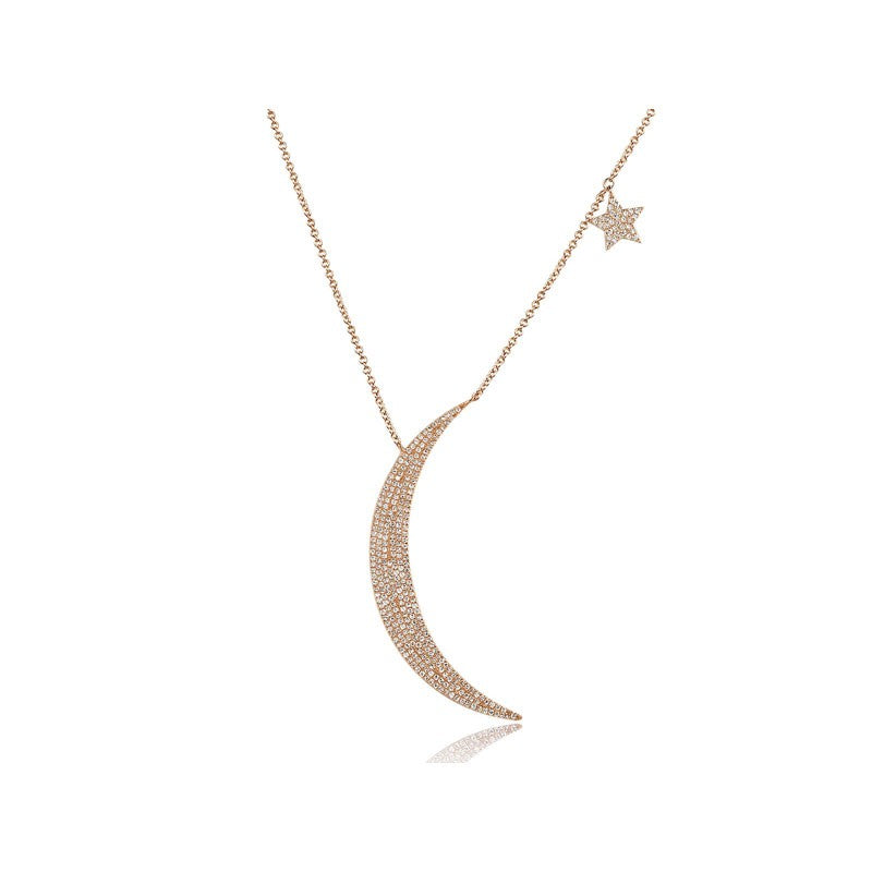 Large Moon and Star Necklace in Rose Gold