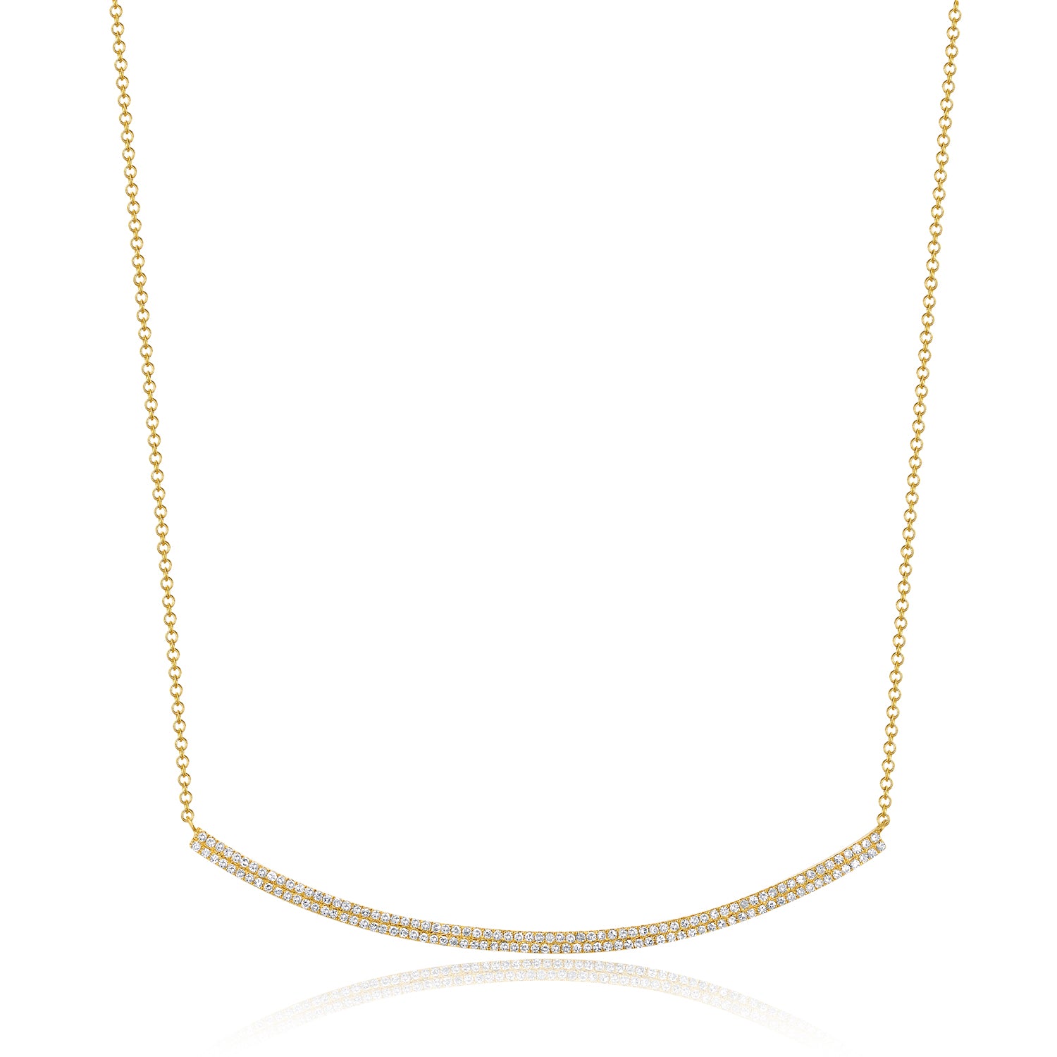 Diamond Pavé Curved Bar Necklace in Yellow Gold