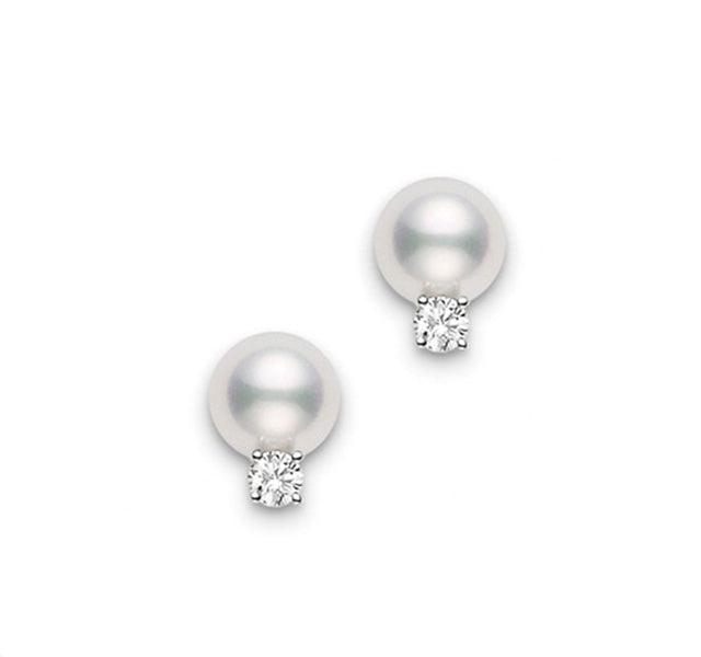 Akoya Pearl and Diamond Stud Earrings in White
