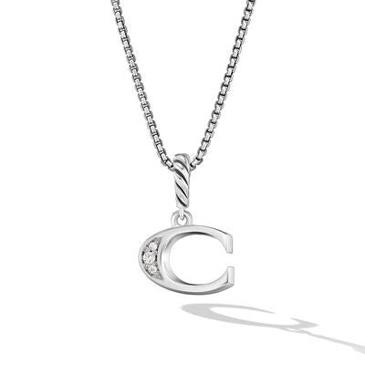 Pavé Initial Pendant Necklace in Sterling Silver with Diamond C