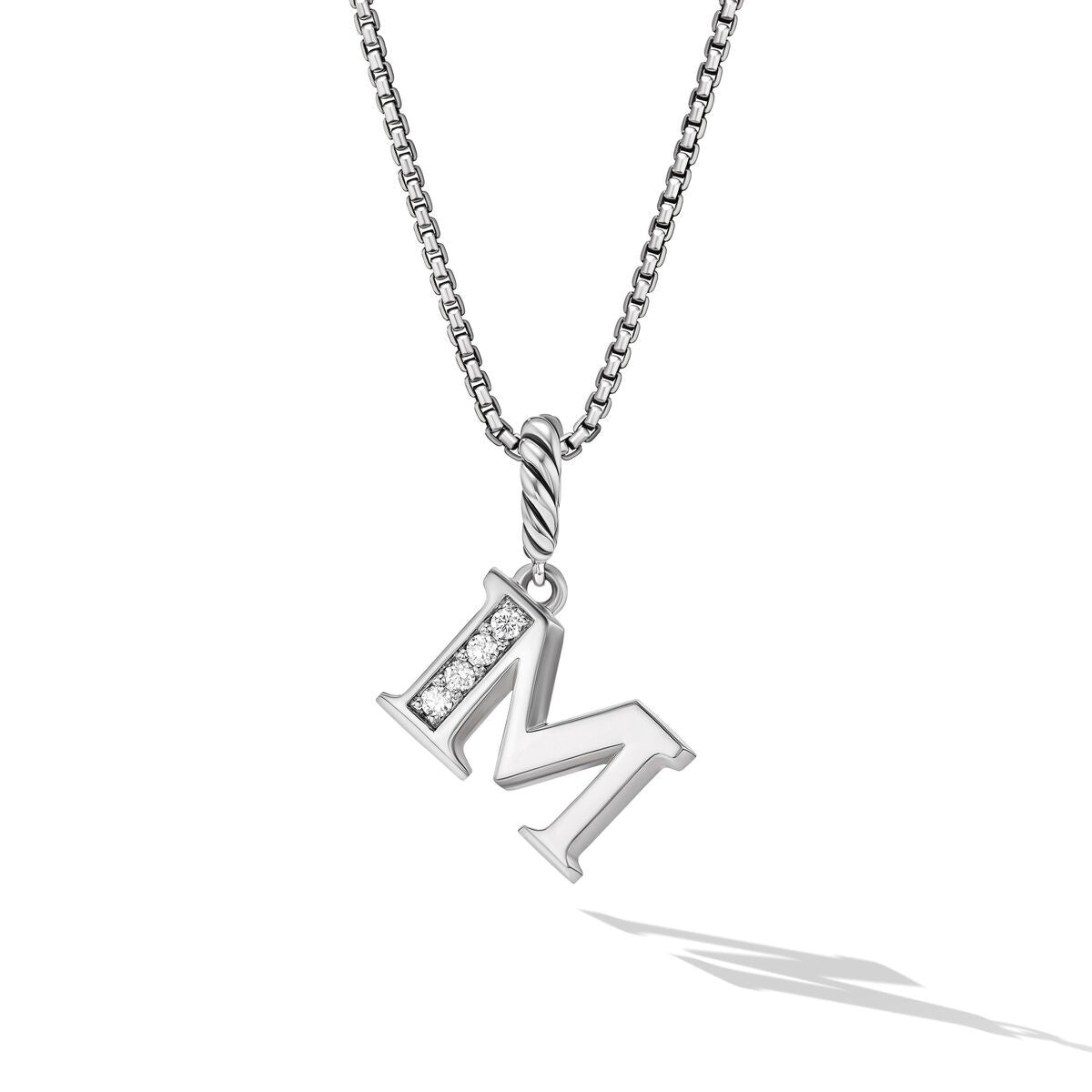 Pavé Initial Pendant Necklace in Sterling Silver with Diamond M