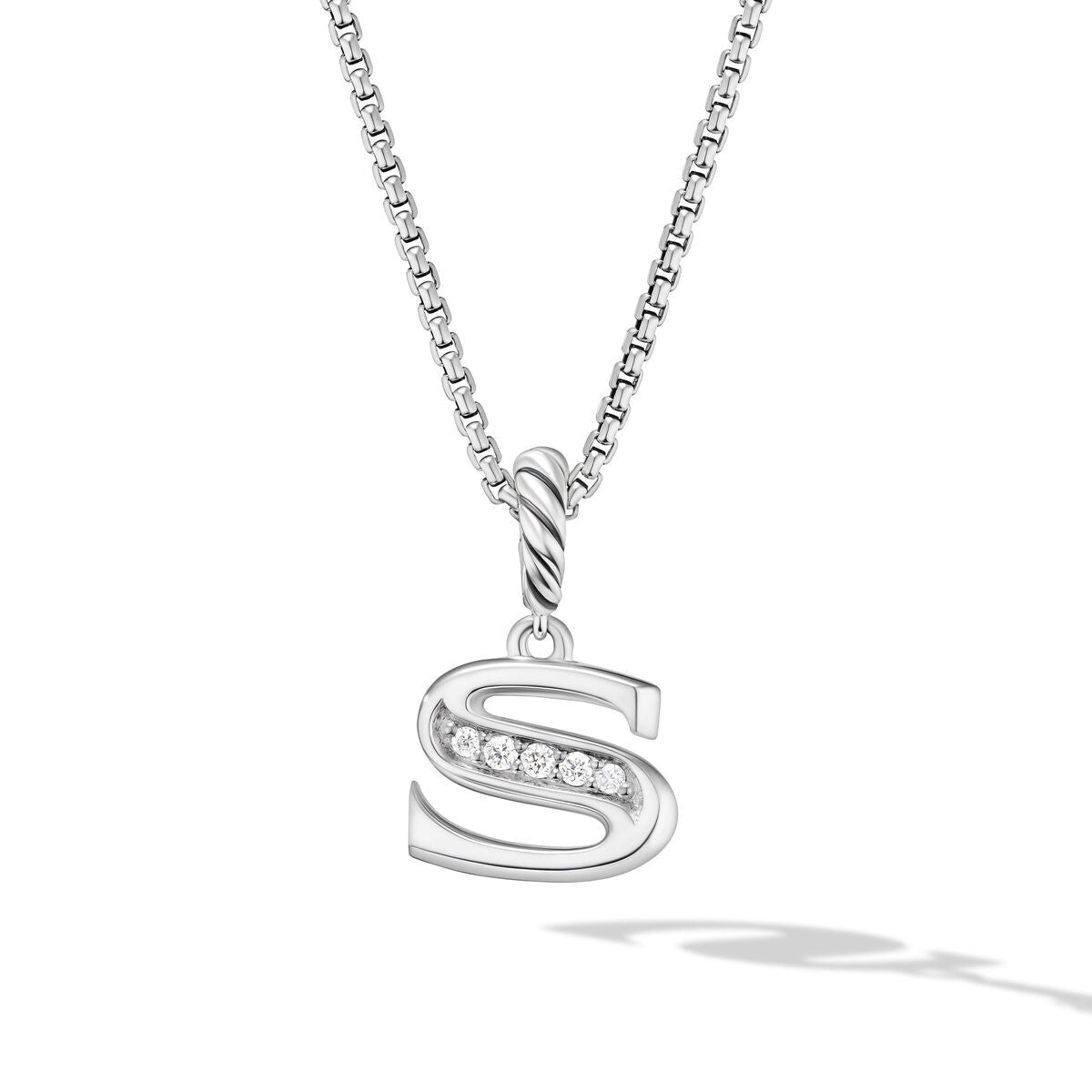 Pavé Initial Pendant Necklace in Sterling Silver with Diamond S