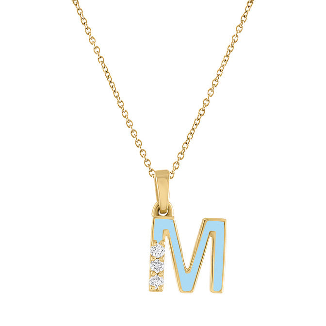 M Initial Pendant with Turquoise Enamel