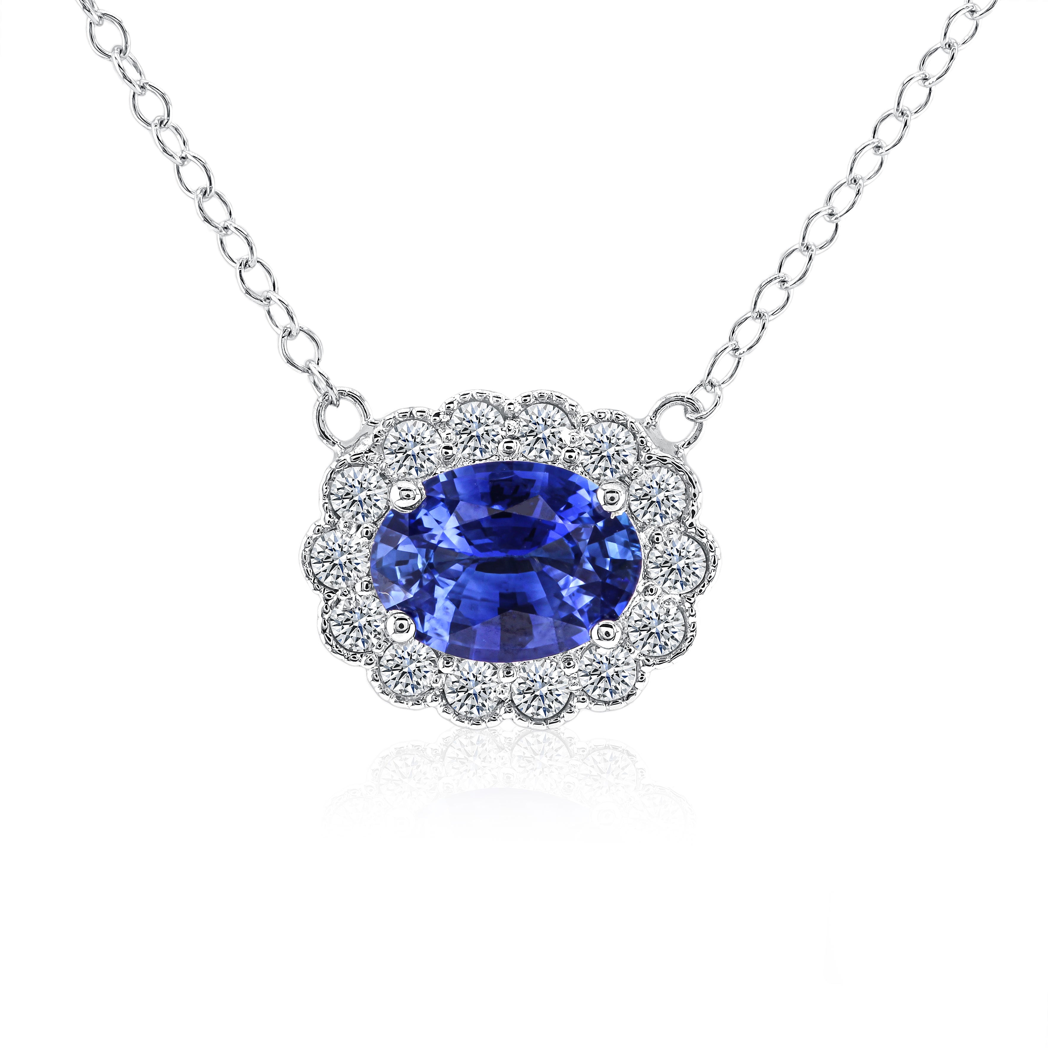 Oval Blue Sapphire Pendant Necklace