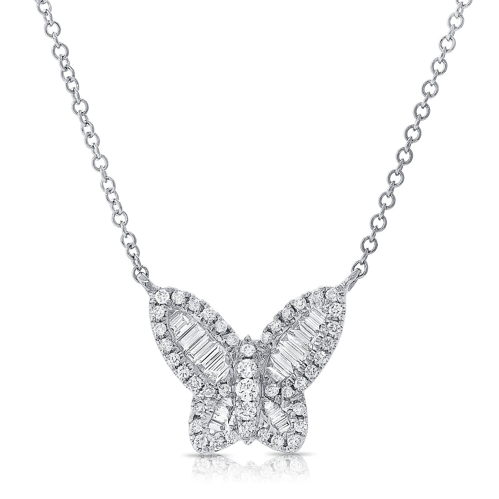 Diamond Butterfly Necklace in White Gold