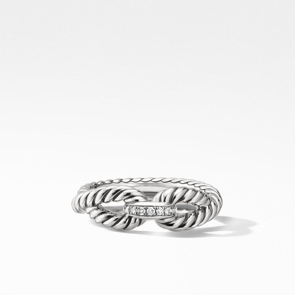 Cable Loop Band Ring in Sterling Silver with Pavé Diamonds