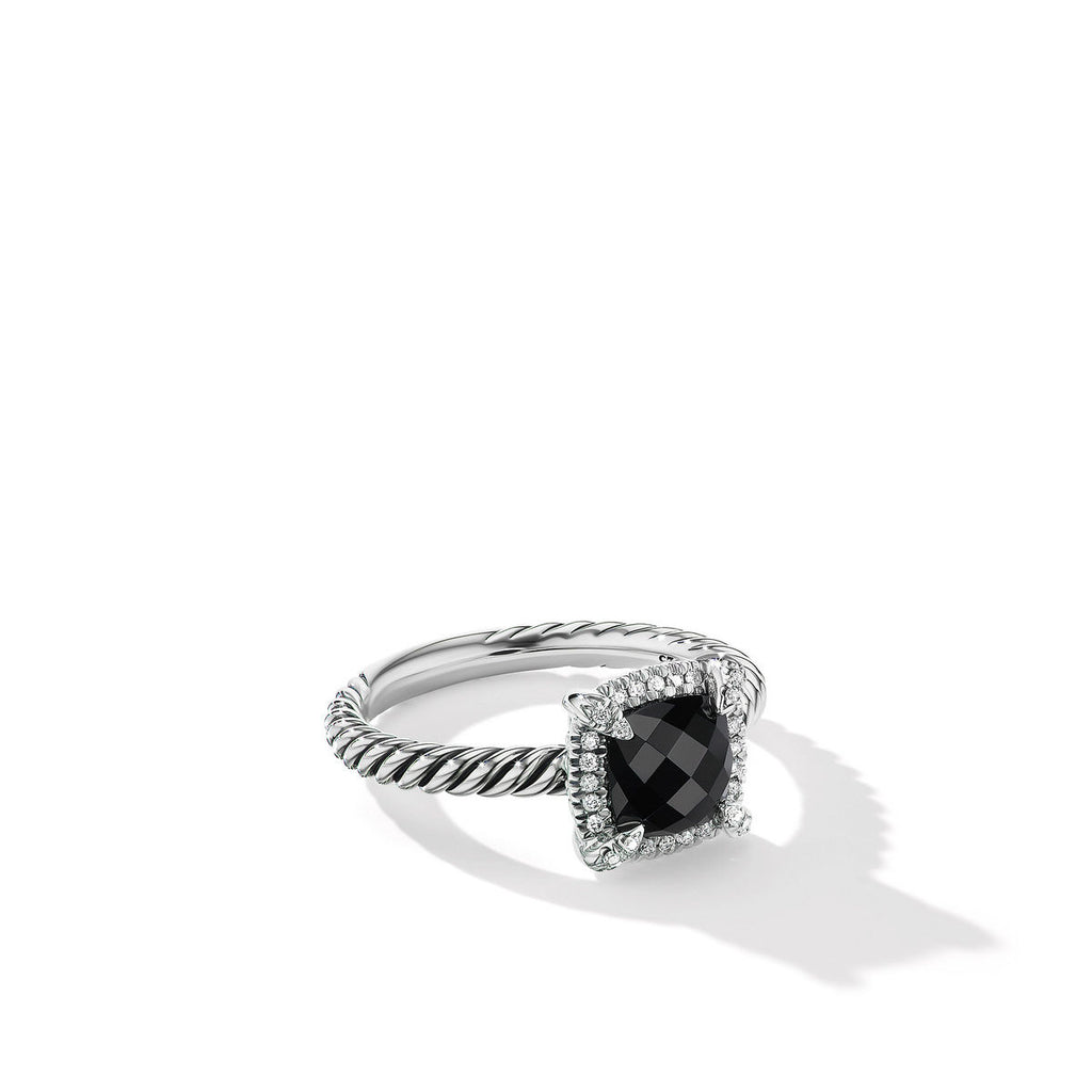 Petite Chatelaine® Pavé Bezel Ring with Black Onyx and Diamonds