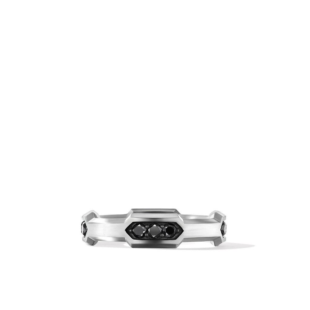 DY Hex Station Band Ring with Pavé Black Diamonds