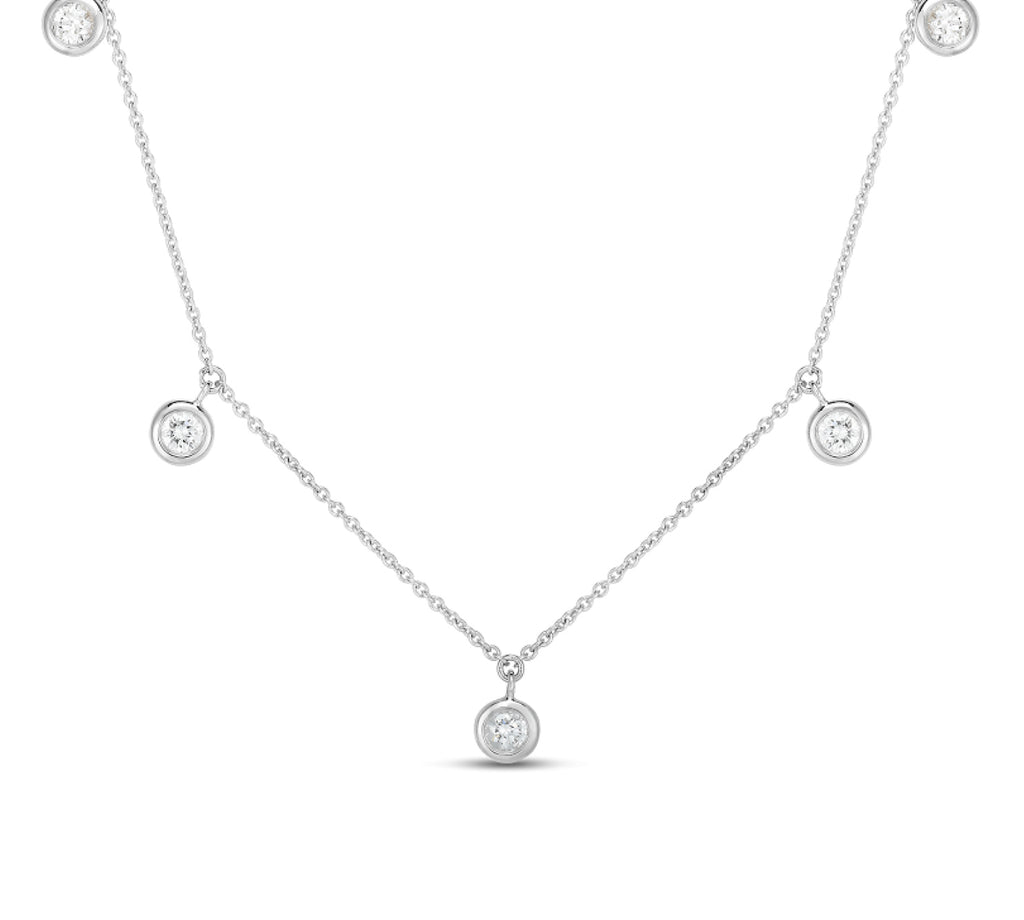 Five Diamond Drop Station Necklace in White Gold