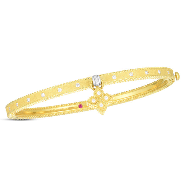 Symphony Princess Flower Bangle in Yellow Gold