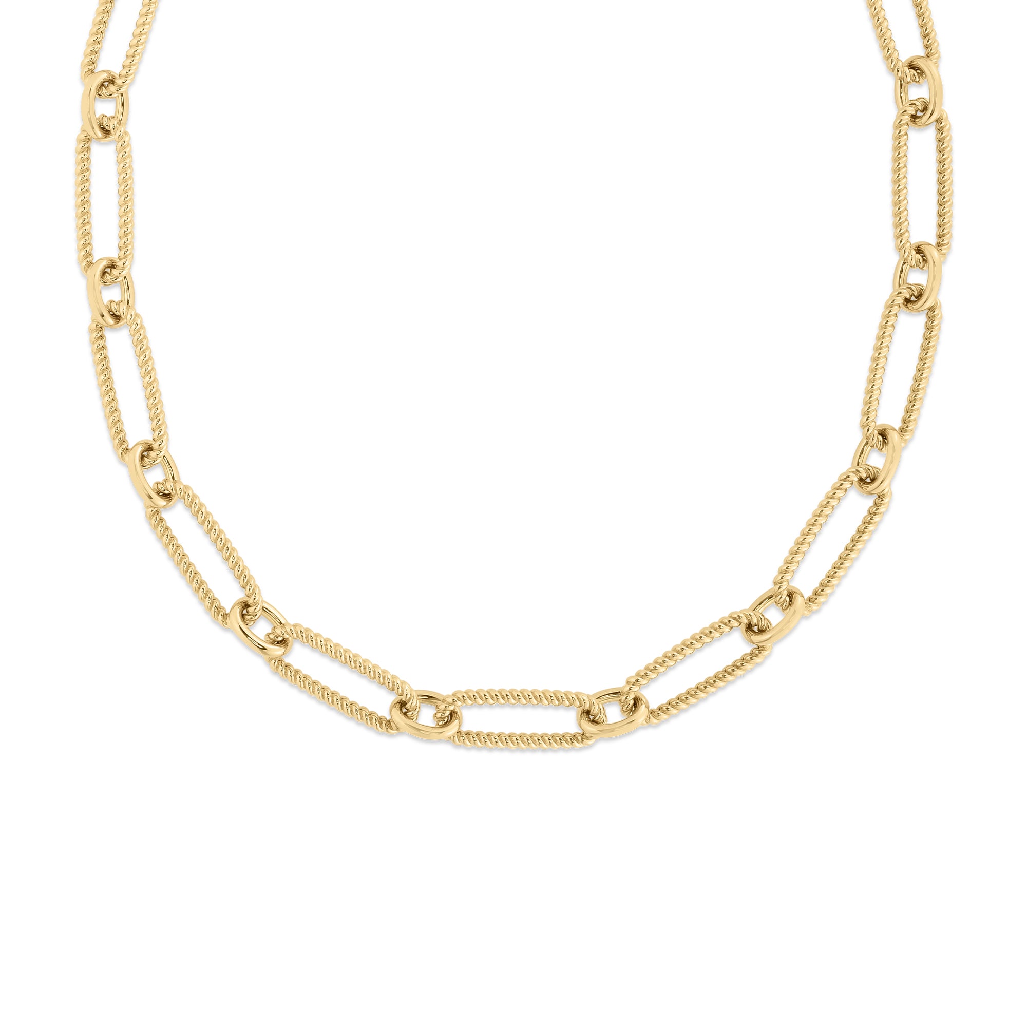 Rope Textured Elongated Link Chain Necklace