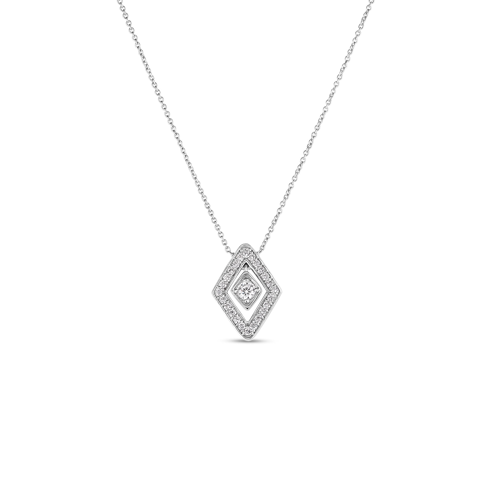 Small Lozenge Diamond Pendant in White Gold