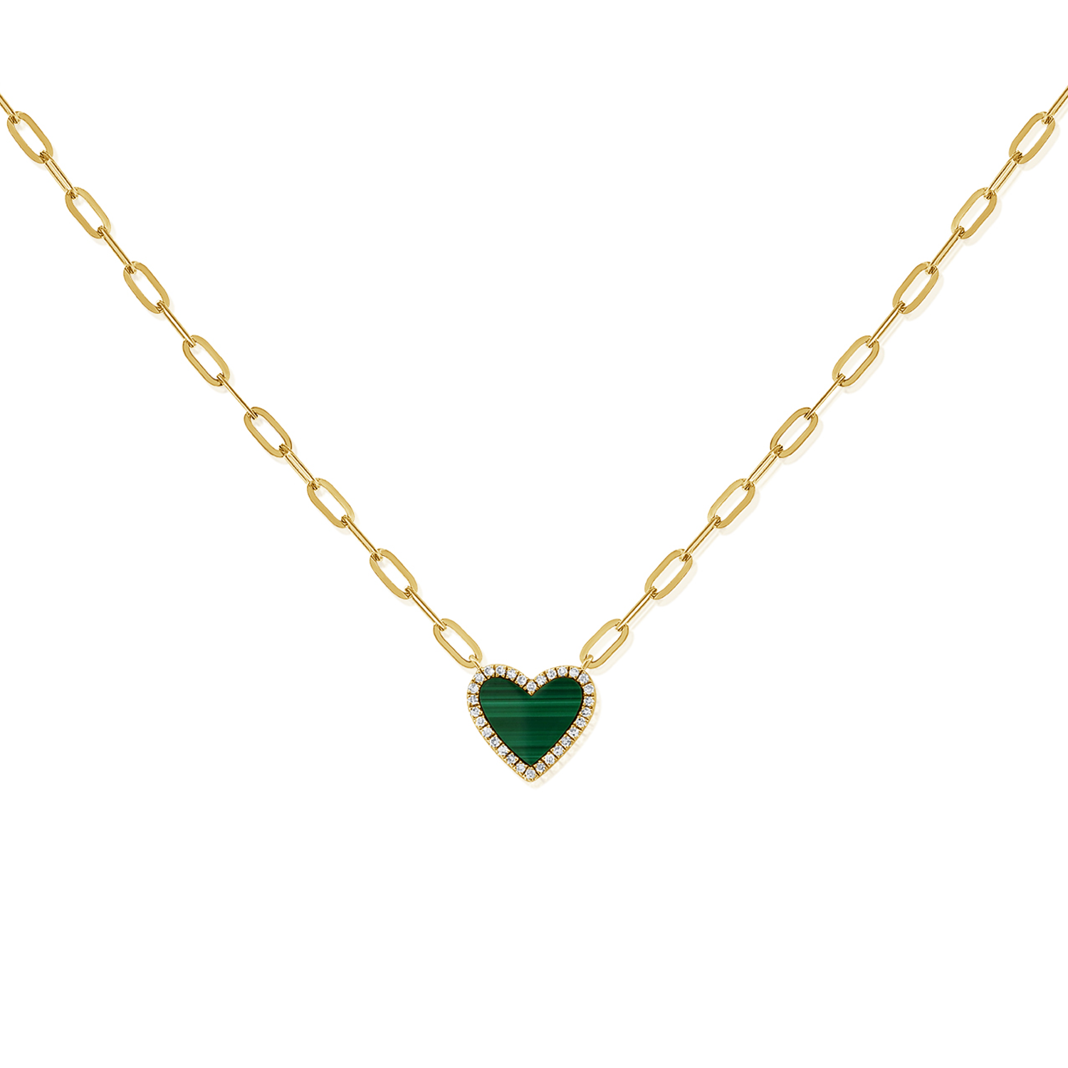 Oval Chain Link Necklace with Malachite & Diamond Heart