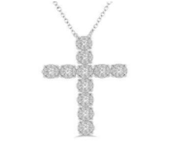 Diamond Cluster Cross In 14k White Gold