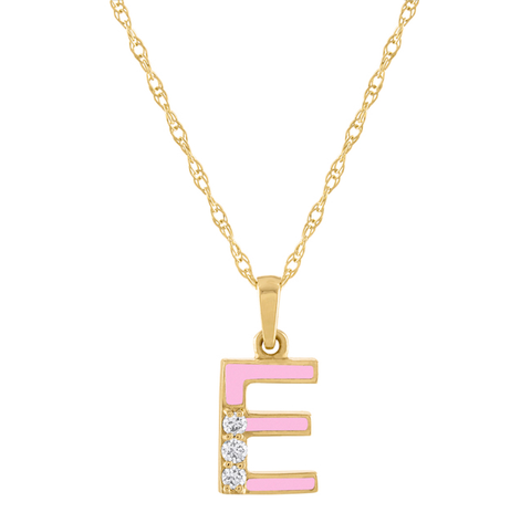 E Initial Pendant with Pink Enamel